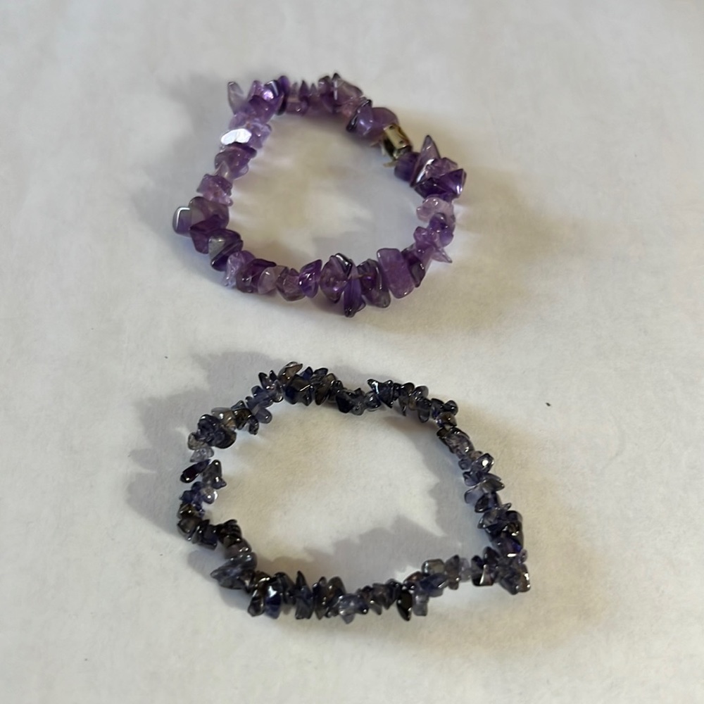 Gemstone stretch bracelets-Amethyst and Iolite